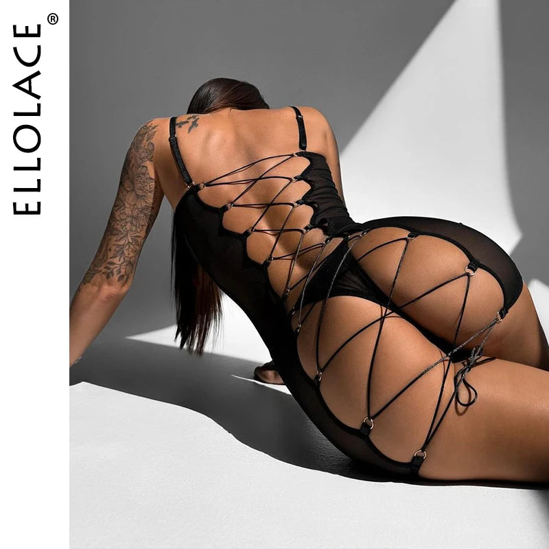 Ellolace - Baby Dolls Backless Cross Bandage outfit