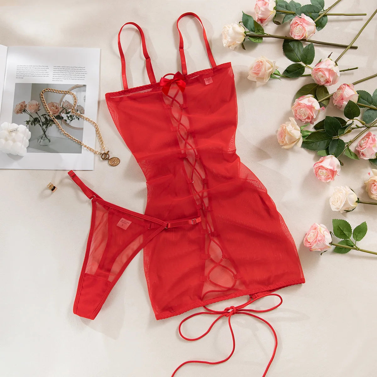 Ellolace - Baby Dolls Backless Cross Bandage outfit