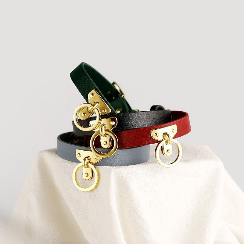 Leather Bondage Collar with Detachable Chain Leash